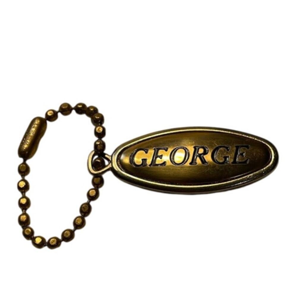 Vintage Brass‎ Name Keychain "George" Gold Tone Bag Charm Antique Name Tag